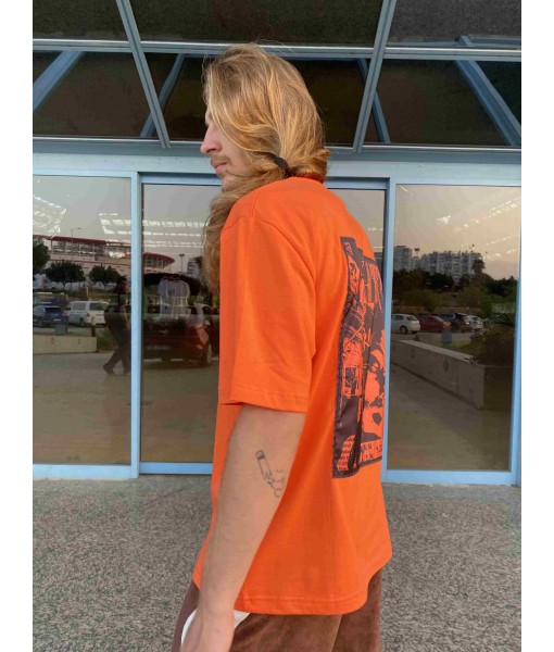 Turuncu Japonies Street Patch Erkek Kadın Oversize Tişört